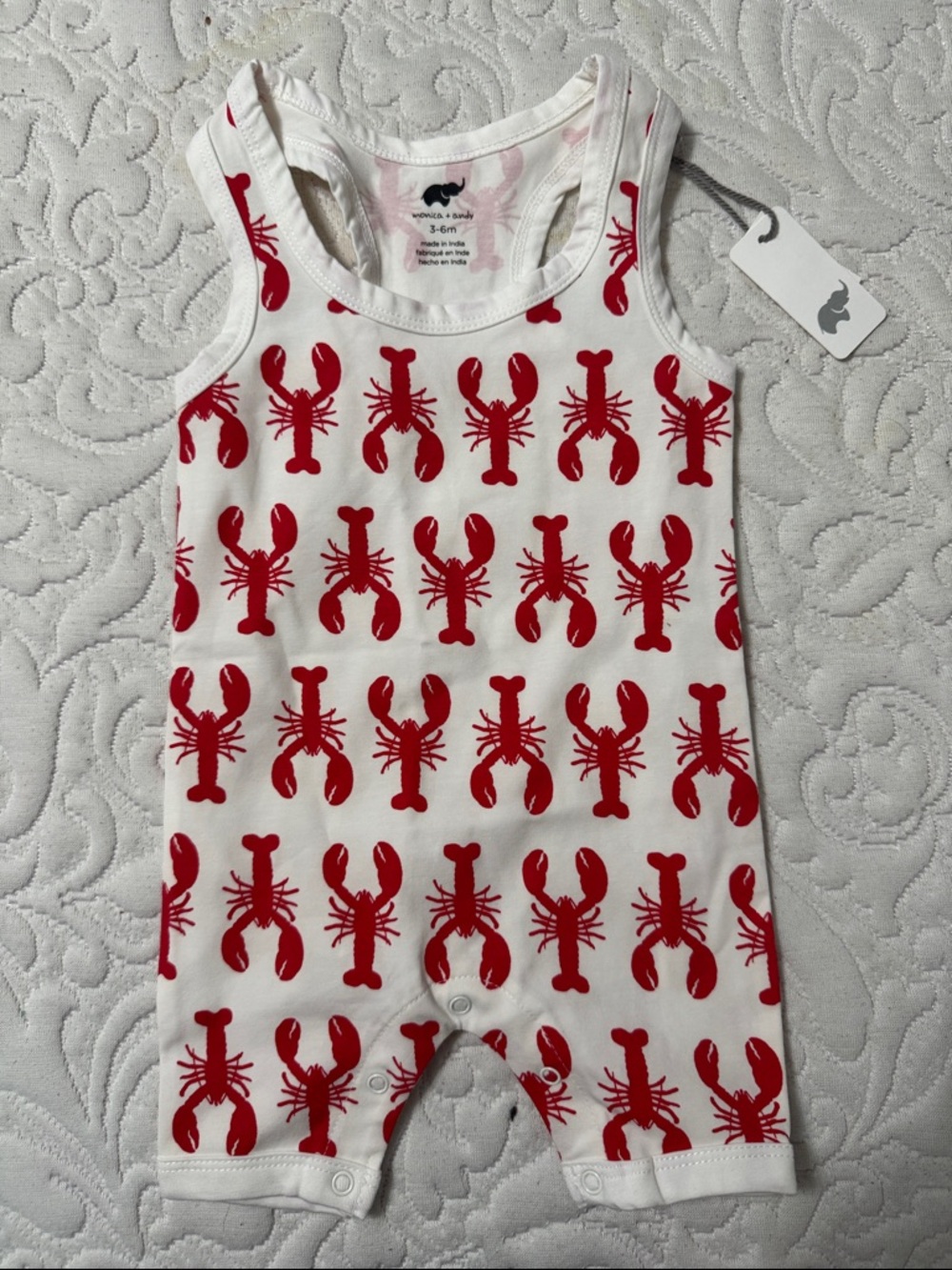Organic Red Lobster Print Baby One-Piece Bodysuit 3-6M